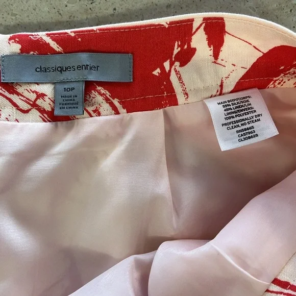 CLASSIQUES ENTIER Red Floral Pleated Front SILK PRINT A-LINE SKIRT - Picture 5 of 5